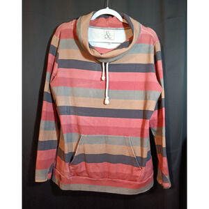 Ampersand Avenue Fall Stripe Cowlneck Sweatshirt Women’s XXL Soft Stretchy